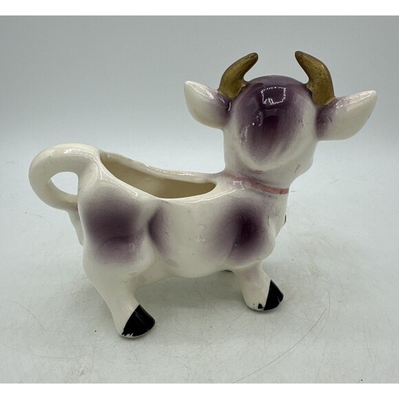 Vintage Milk Creamer Cow Pitcher Purple Pink Ceramic 1950s - Picture 6 of 16